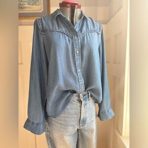 beachlunchlounge Light Blue Braided Yoke Denim Shirt Medium